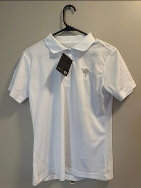 White Polo Shirt with Embroidered Tree